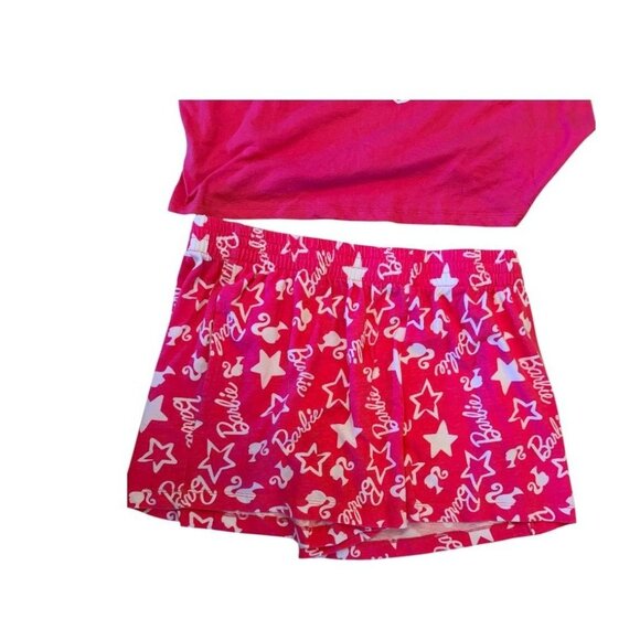 Barbie Pink Pajama Set With Striped Top & Printed Shorts XL 16-18 - Picture 2 of 10